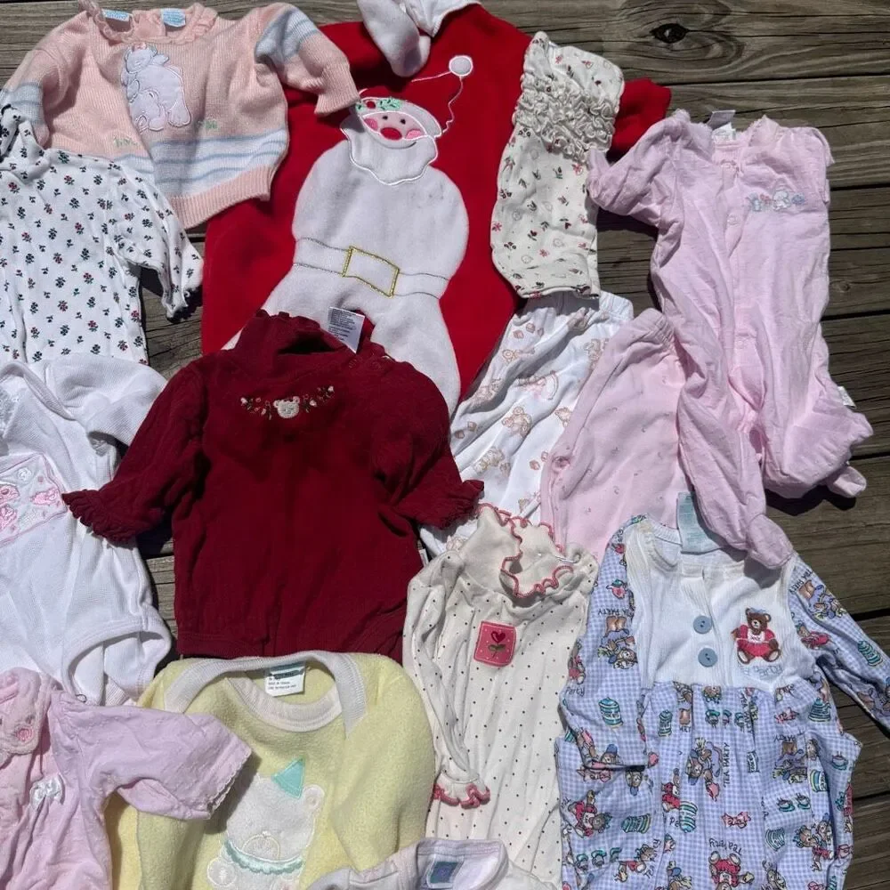Vintage Baby Clothing Lot 0-3 Months Mixed Brands Sleepers Outfits